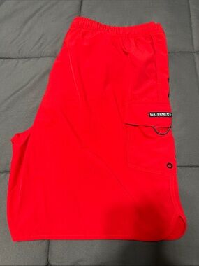 Red Watermen Men's Swim Trunks with Side Cargo Pocket